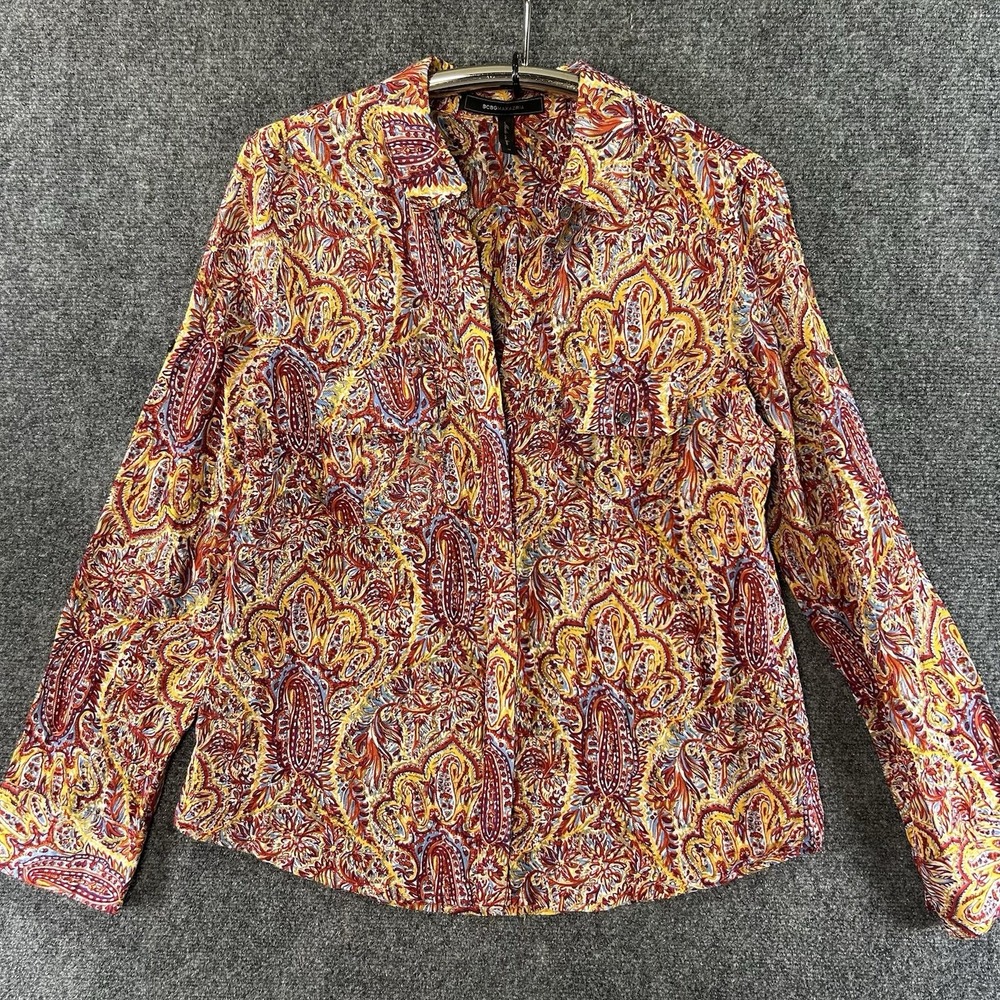 BCBG Chili Combo "Liam" Long Sleeve Blouse/Top Womens Medium Paisley Maximalist